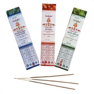 Kit 12 Caixas Incenso Vareta Goloka Fragrâncias Sortidas + Incensário